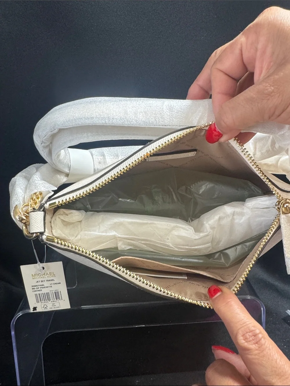 Michael Kors Cream Leather Crossbody Bag with Gold-Tone Hardware